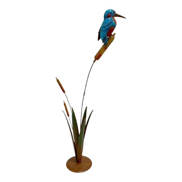 Willow & Silk Tranquil Kingfisher on Bulrush Garden Statue