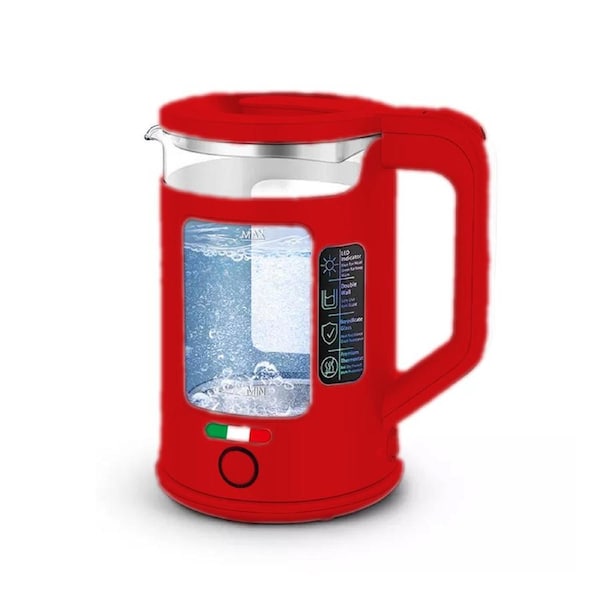 Vintage 1.7L Glass Electric Kettle with LED Light, Keep Warm & Boil-Dry Protection - Red