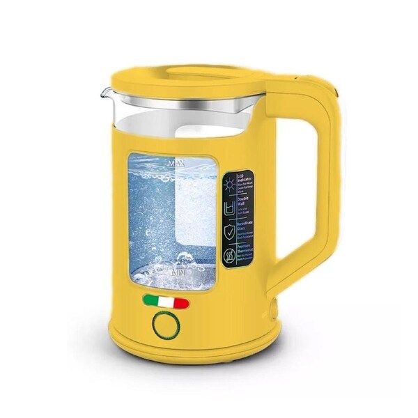 Vintage 1.7L Glass Electric Kettle with LED Light, Keep Warm & Boil-Dry Protection - Yellow