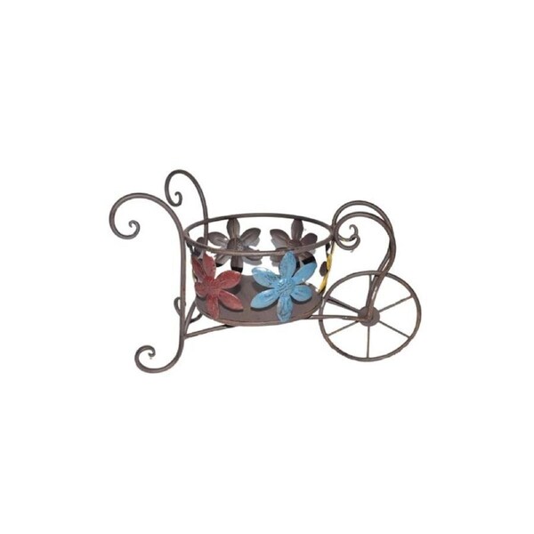 Willow & Silk Antique Wheelbarrow with Flower Design Potplanter 41.5x20.5x26cm