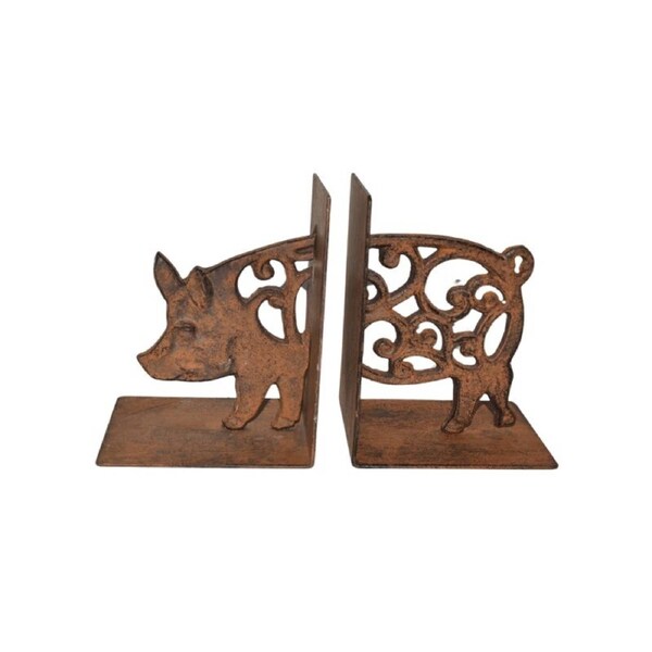 Willow & Silk Cast Iron Fleur Pig Bookends Set 9x11x14cm