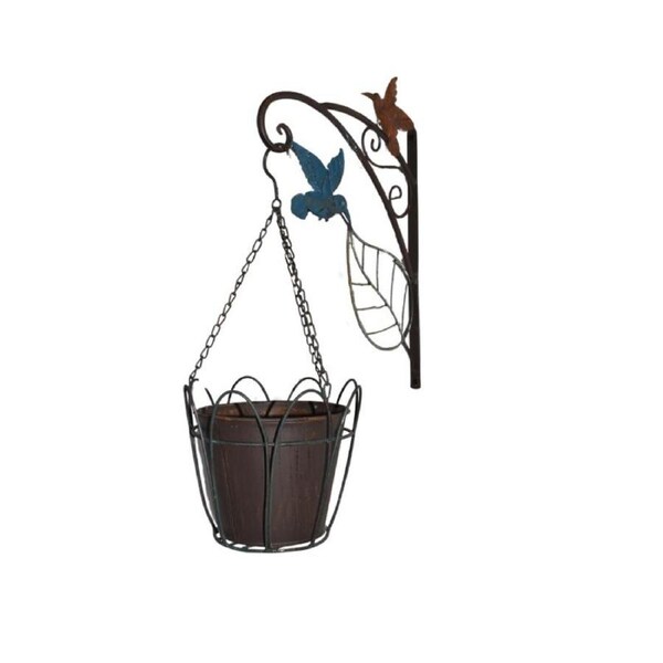 Willow & Silk Hanging Potplanter with Pot, Wall Bracket and Hummingbirds