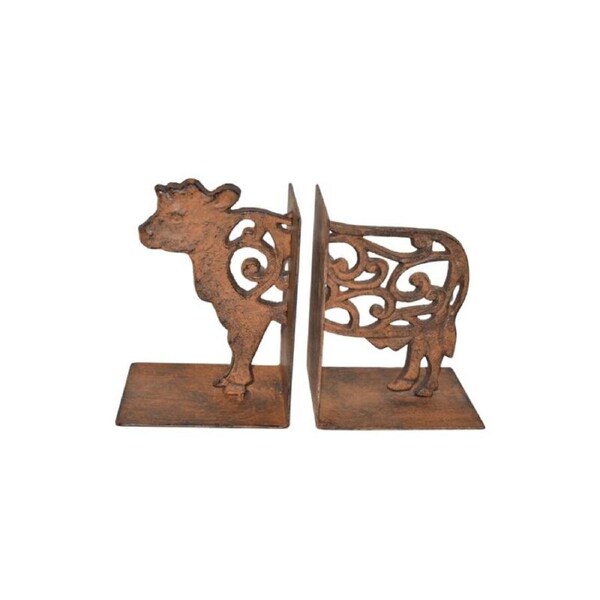 Willow & Silk Cast Iron Fleur Cow Bookends Set 9x11.5x15cm