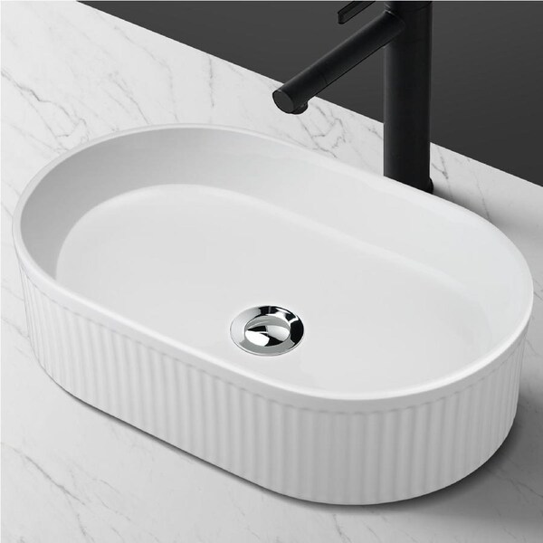 ACA Bathroom Ceramic Basin Vanity Counter Top White Oval Wash Bowl Sink 49x31cm