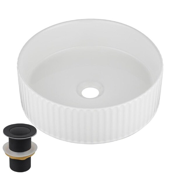 ACA 36cm Bathroom Basin Vanity Sink Above Counter Top Mount Round Bowl With Black Pop Up Waste Set