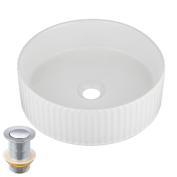 ACA 36cm Bathroom Basin Vanity Sink Above Counter Top Mount Round Bowl With Chrome Pop Up Waste Set