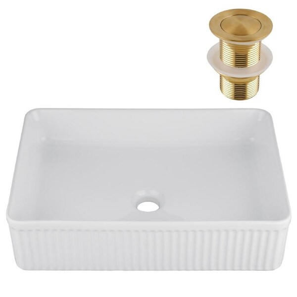 ACA 50x34cm Bathroom Basin Vanity Sink Above Counter Top Mount Rectangle Bowl With Gold Pop Up Waste Set