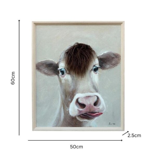 Willow & Silk Cow with Attitude and Artificial Hair Framed Canvas Wall Art