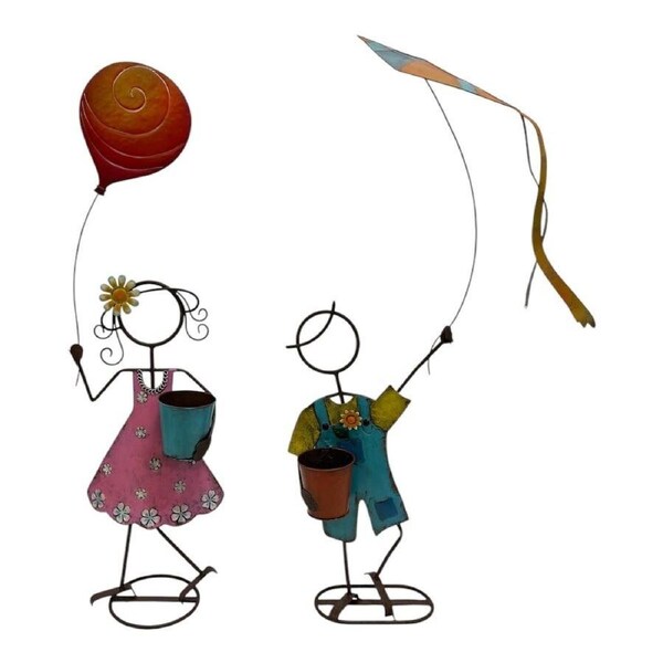 Willow & Silk Set/2 Asst Colourful Playing Kids Planters 65x25x58-104/35x17x98cm