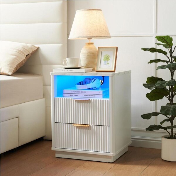CLAYTON White Bedside Table with USB Charging - Stylish & Practical for Any Space