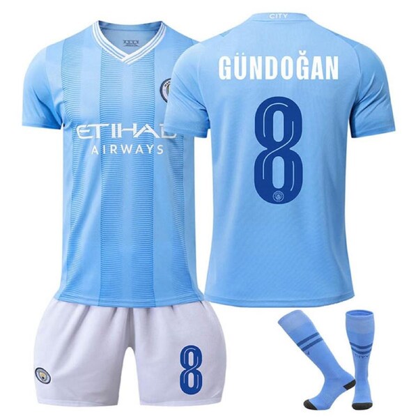 Nevenka Manchester City Home GUNDOGAN #8 Soccer Jersey Kids Adult 3Pcs Kits S