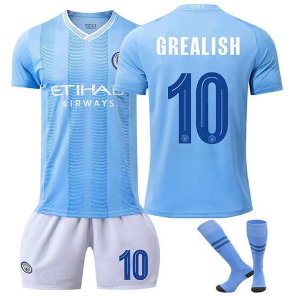 Nevenka Manchester City Home GREALISH #10 Soccer Jersey Kids Adult 3Pcs Kits 24