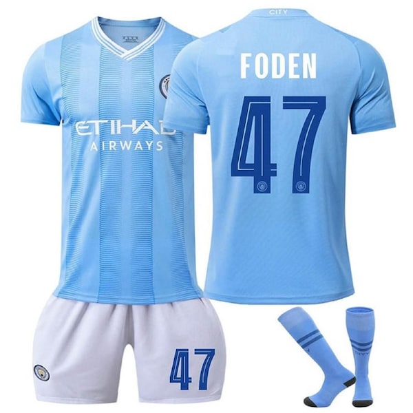 Nevenka Manchester City Home FODEN #47 Soccer Jersey Kids Adult 3Pcs Kits 24