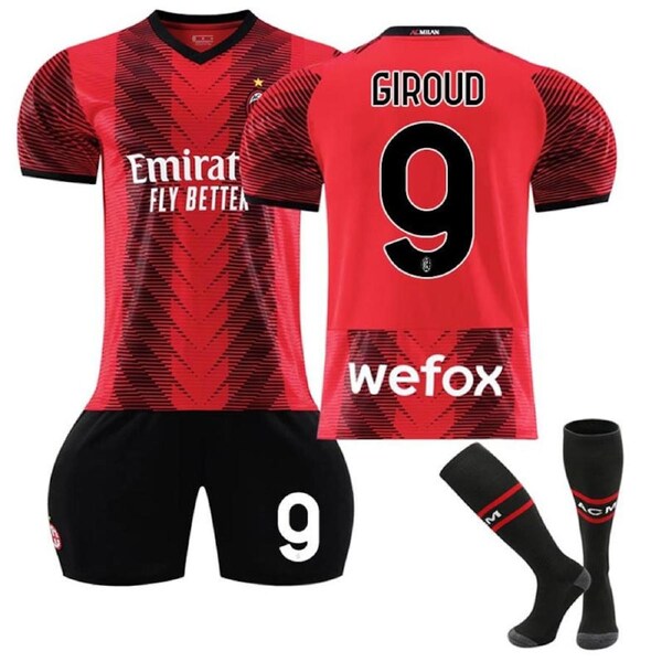Nevenka AC Milan Home Jersey GIROUD #9 Soccer Jersey Kids Adult 3-Pieces Jersey Kits XL