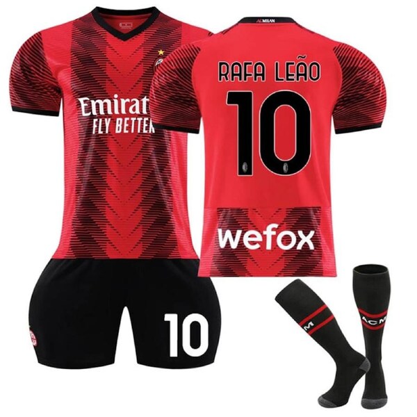 Nevenka AC Milan Home Jersey RAFA LEAO #10 Soccer Jersey Kids Adult 3-Pieces Jersey Kits 30