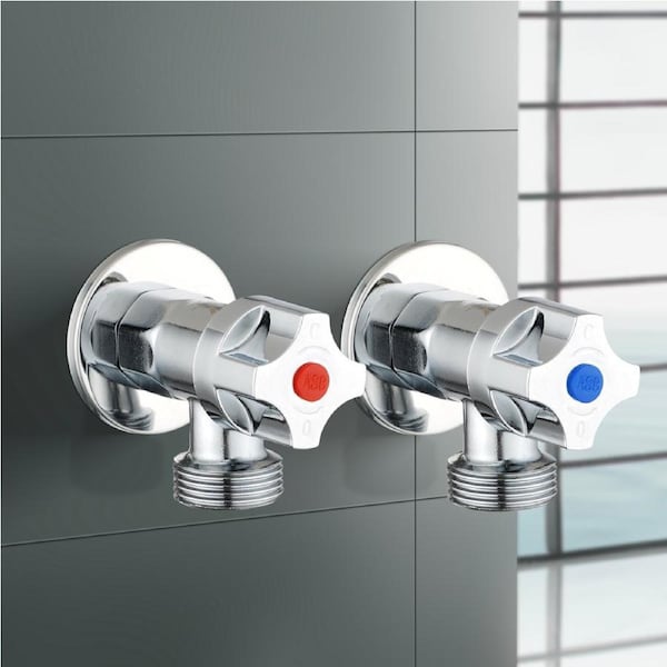 ACA Bath 1/4 Turn Round Laundry Washing Machine Stop 1 Pair Taps Brass Chrome