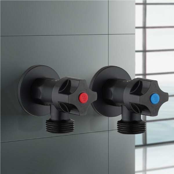 ACA Bath 1/4 Turn Round Laundry Washing Machine Stop 1 Pair Taps Brass Black