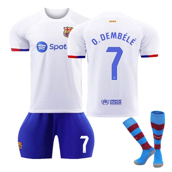 Nevenka Barca Away Jersey O.DEMBELE #7 Soccer Jersey Kids Adult 3-Pieces Jersey Kits 28