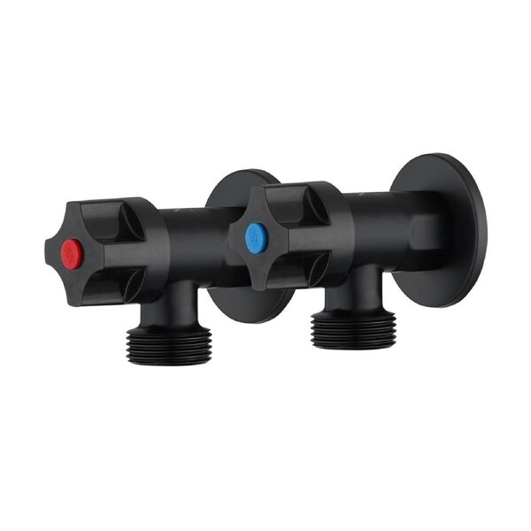 Washing Machine Stops 1/4 Turn Solid Brass Black Laundry Taps 1 Pair Round Set