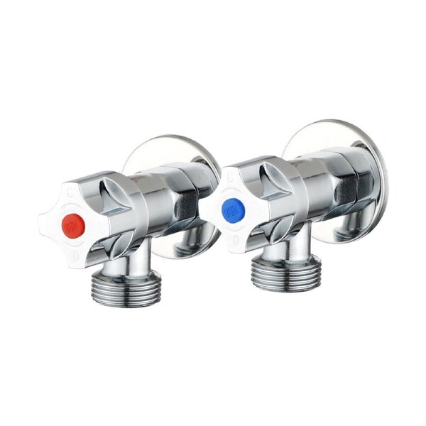 Washing Machine Stops 1/4 Turn Solid Brass Silver Laundry Taps 1 Pair Round Set