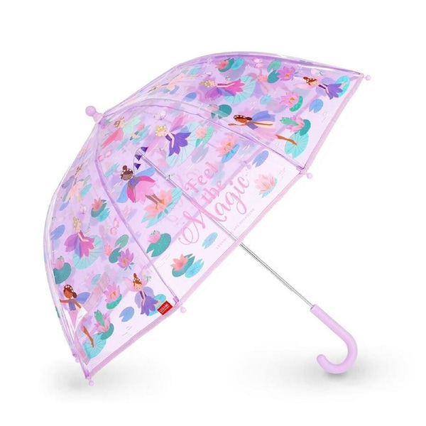 Legami Wind-Resistant Dome Umbrella Kids/Children Clear/Purple Fairy