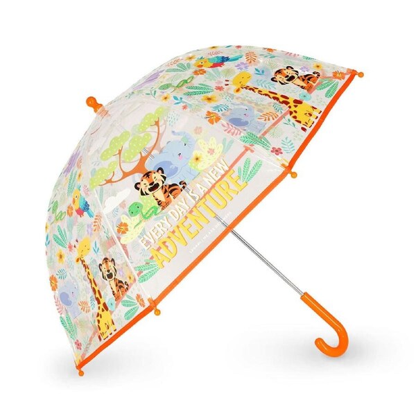 Legami Wind-Resistant Dome Umbrella Kids/Children Clear/Orange Jungle