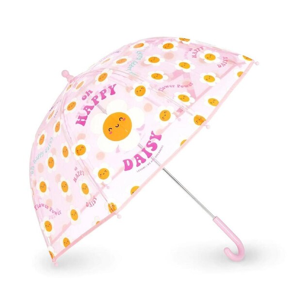 Legami Wind-Resistant Dome Umbrella Kids/Children Clear/Pink Daisy