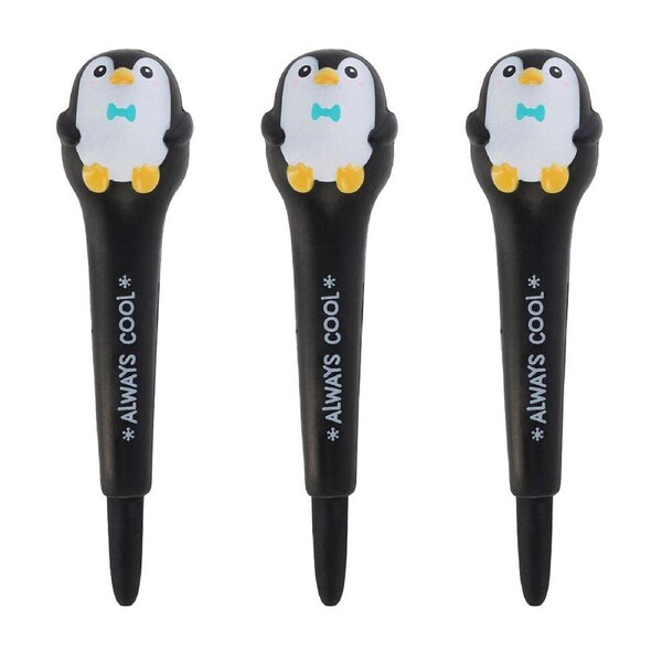 3PK Legami Squishy Gel Pen School/Office Writing Stationery Black Penguin