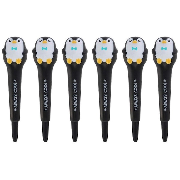 6PK Legami Squishy Gel Pen School/Office Writing Stationery Black Penguin