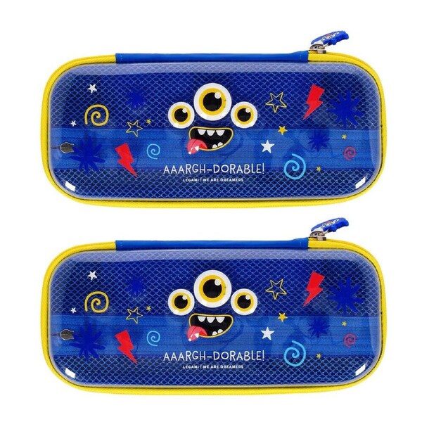 2PK Legami Wonderwow Pencil Case Stationery Organiser 50x23cm Blue Monster