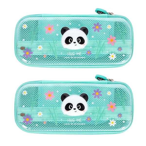 2PK Legami Wonderwow Pencil Case Stationery Organiser 50x23cm Green Panda
