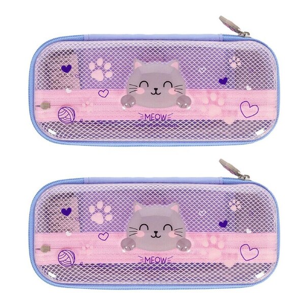 2PK Legami Wonderwow Pencil Case Stationery Organiser 50x23cm Purple Kitty