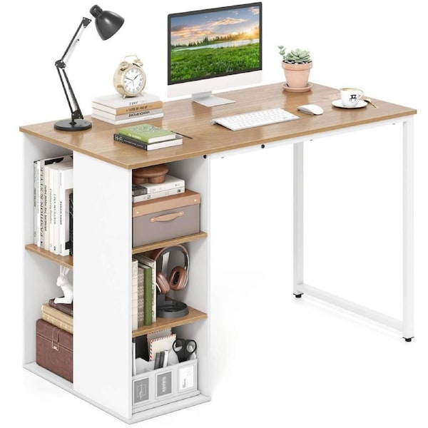 Costway 115cm Computer Desk Modern Home Office Writing Table w/5 Storage Shelf Metal Frame Laptop PC Workstation