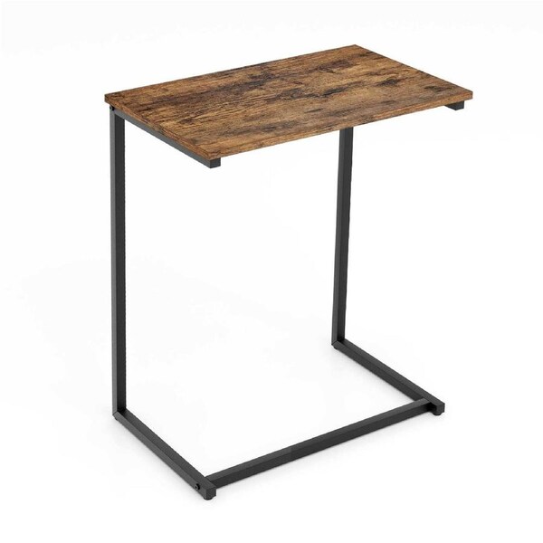 Costway C-shaped Bed End Table Vintage Accent Sofa Couch Side Table w/Metal Frame 67.5cm for Coffee/Snacks/Laptop