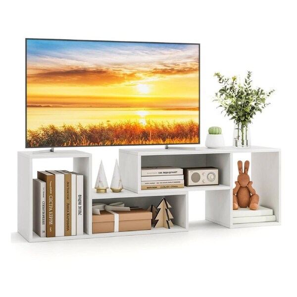 Costway 110-158cm Reversible TV Stands 2PCS TV Console Cabinet 55" TV Table Stand L-shaped Shelf White