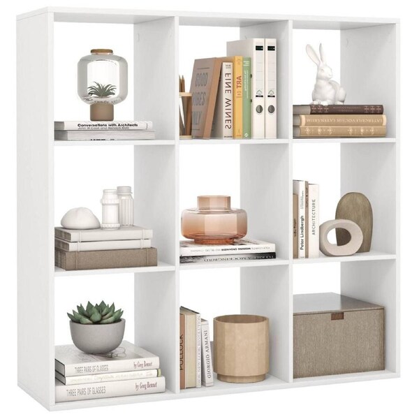 Costway 9-Cube Bookshelf Modern Cubby Bookcase w/Back Guardrail Shelves 3-tier Open Storage Organizer