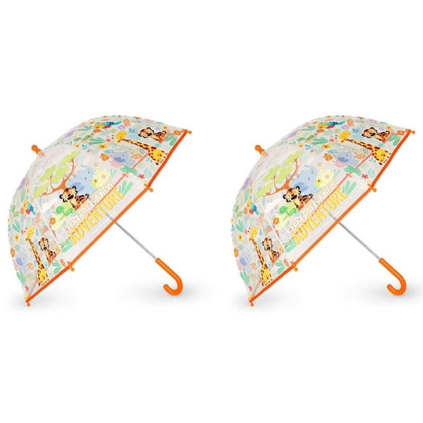 2PK Legami Wind-Resistant Dome Umbrella Kids/Children Clear/Orange Jungle