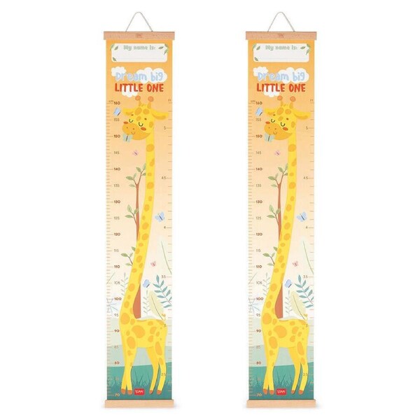 2PK Legami Dream Big Little One Wall-Hanging Height Chart 160cm Yellow Giraffe