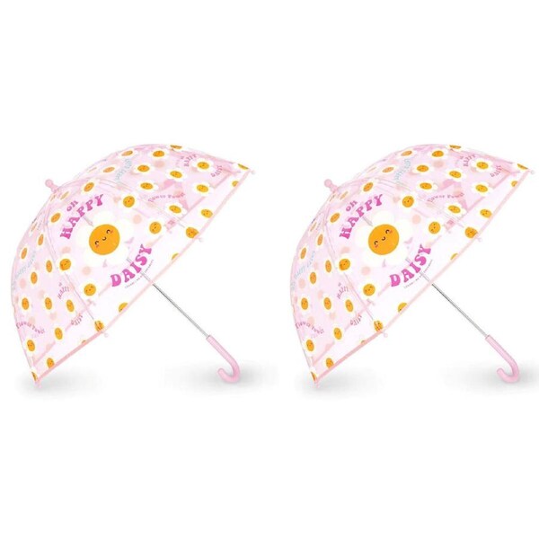 2PK Legami Wind-Resistant Dome Umbrella Kids/Children Clear/Pink Daisy