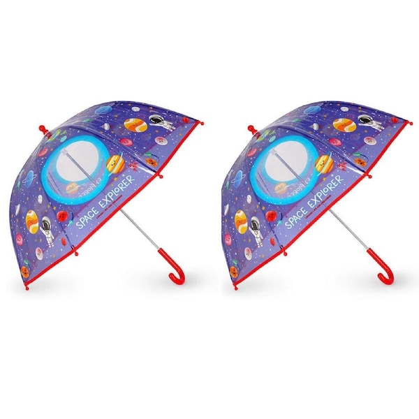 2PK Legami Wind-Resistant Dome Umbrella Kids/Children Clear/Blue Space