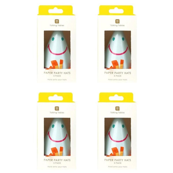 4x 5pc Talking Tables Party Hats Happy/Smiley Face Celebration Decoration