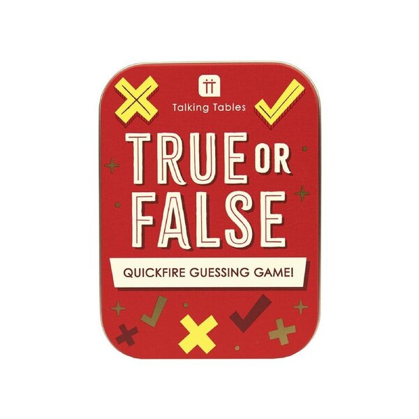 Talking Tables Fun In A Tin TRUE Or FALSE Family Trivia Card Game Red