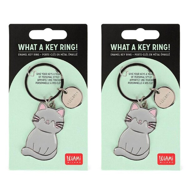 2PK Legami What A Key Ring Enamel Keyring Charm Bag Accessories Kitty