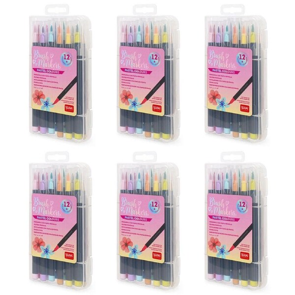 6x 12pc Legami Brush Markers Drawing Pen Pastel Colours Set Soft Tip