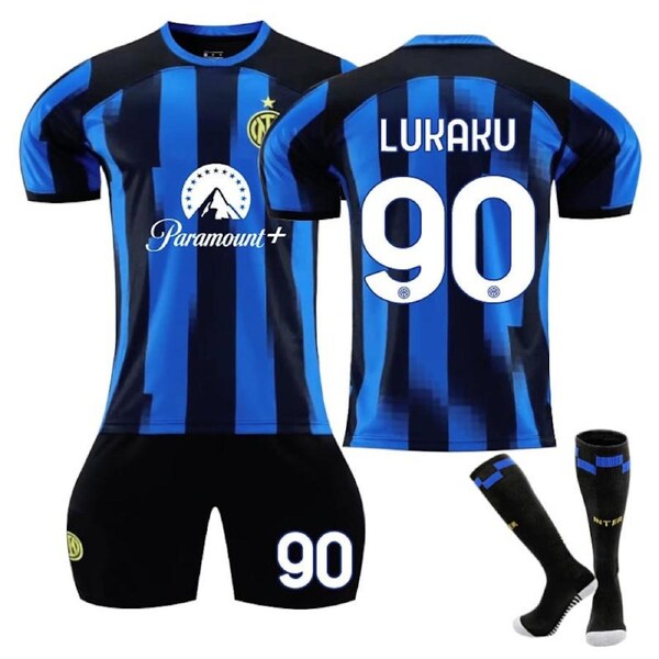 Nevenka INTER Home Jersey LUKAKU #90 Soccer Jersey Kids Adult 3-Pieces Jersey Kits L
