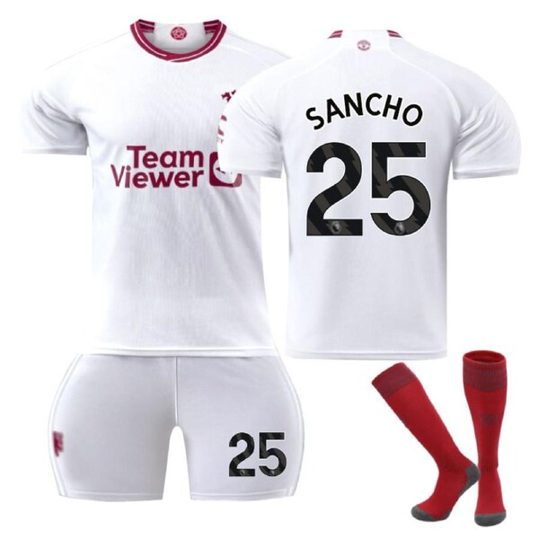 Nevenka Red Devil Man Utd Second Away Jersey SANCHO #25 Soccer Jersey Kids Adult 3Pcs Jersey Kits XL