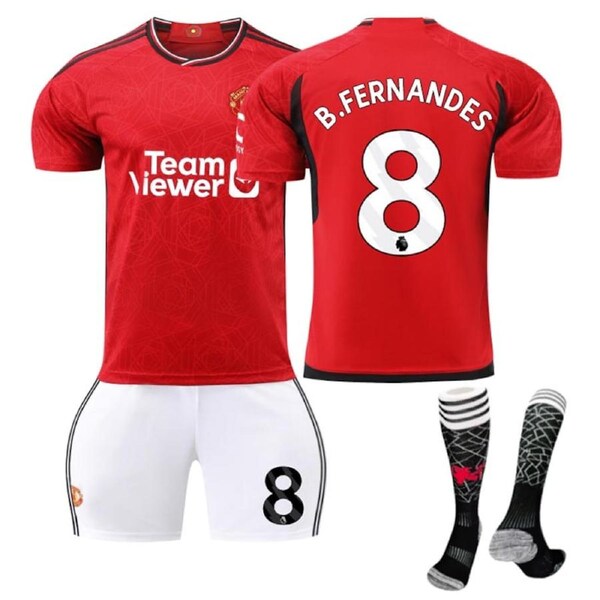 Nevenka Red Devil Man Utd Home Jersey B.FERNANDES #8 Soccer Jersey Kids Adult 3Pcs Jersey Kits 16