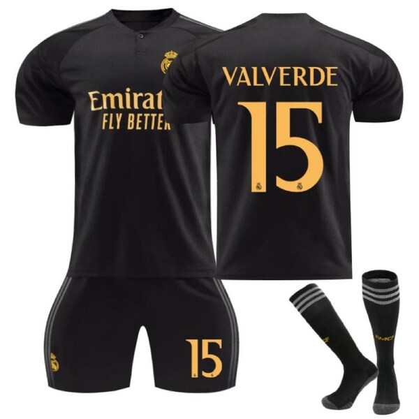 Nevenka Real Madrid Second Away Jersey VALVERDE #15 Soccer Jersey Kids Adult 3Pcs Jersey Kits 18
