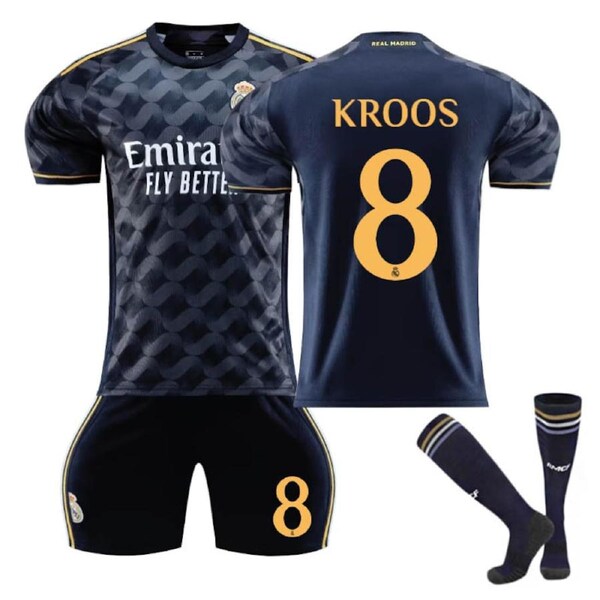 Nevenka Real Madrid Away Jersey KROOS. #8 Soccer Jersey Kids Adult 3Pcs Jersey Kits M