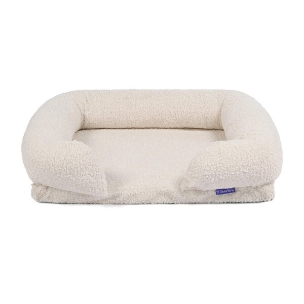 Teddy Fleece Memory Foam Sofa Dog Bed with Bolster (Cream) - Small